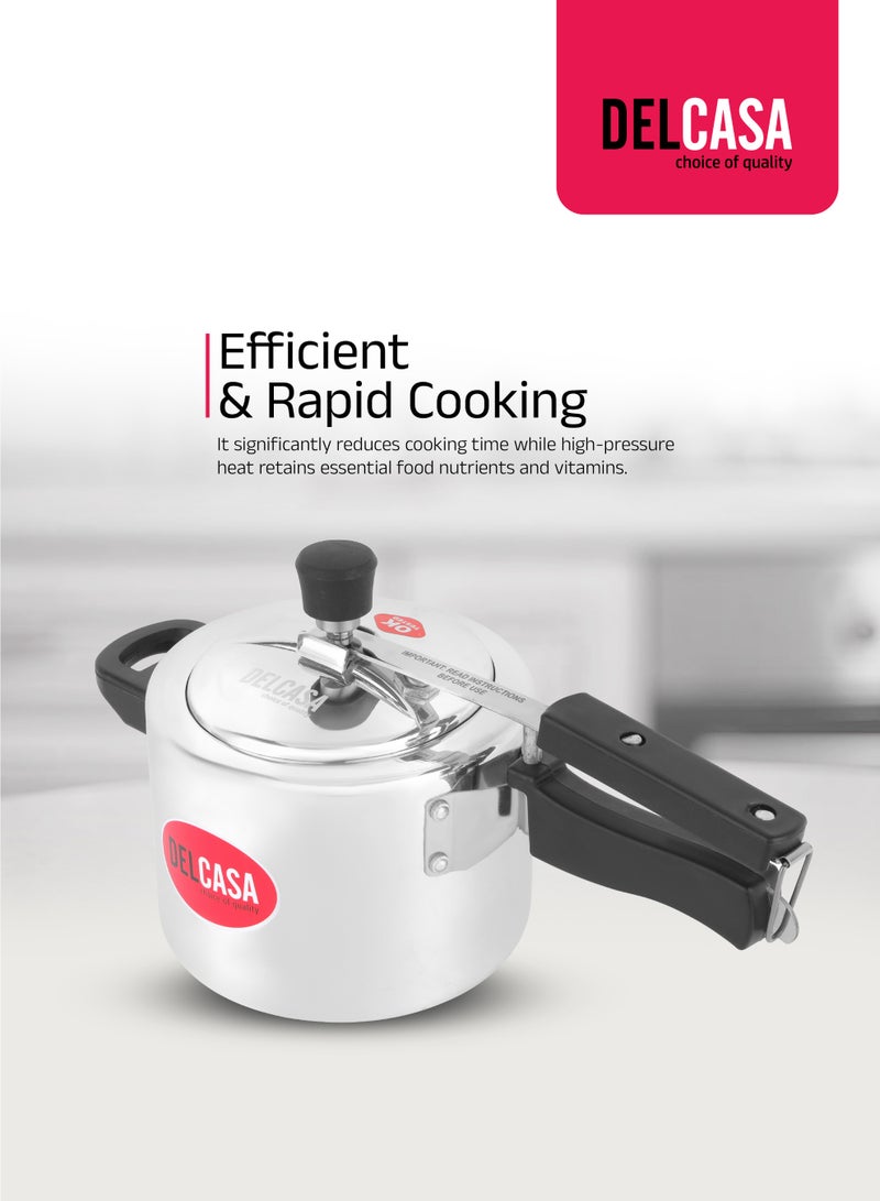 DELCASA 3 L Aluminum Pressure Cooker- Equipped with Whistling and Safety Valve and Inner Lid, Durable Construction with Firm and Comfortable Bakelite Handles - Image 2